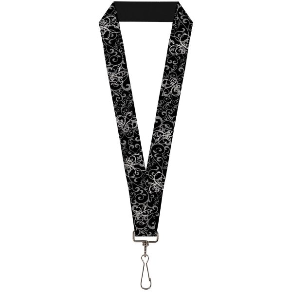 Lanyard - 1.0  - Fleur-de-Lis Outline w Filigree Black Gray Online now