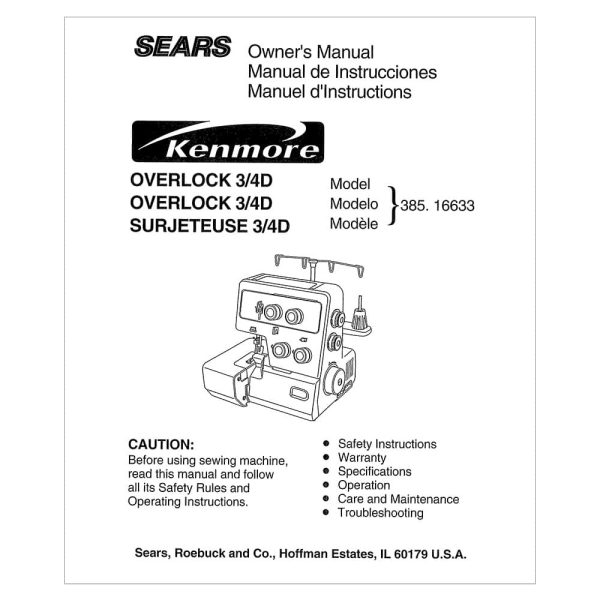 Kenmore 385.16633 Models Instruction Manual Sale
