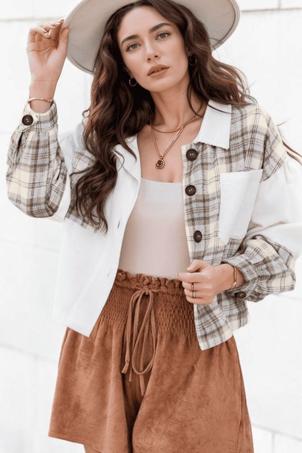 Hazel Blues® |  Corduroy Plaid Button Up Drop Shoulder Shacket Online